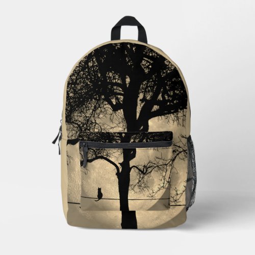 Cat on a Wire Full Moon Printed Backpack
