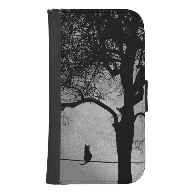 Cat on a Wire Full Moon Samsung Galaxy Wallet Case (Front)