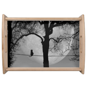 Cat on a Wire Full Moon Serving Tray
