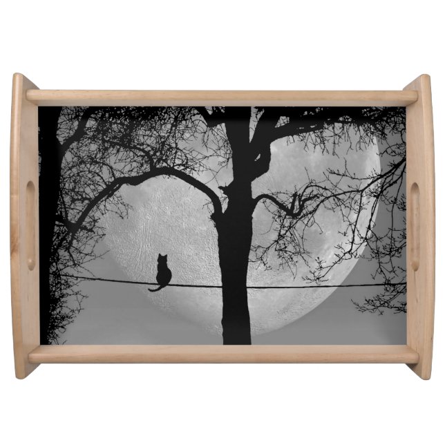 Cat on a Wire Full Moon Serving Tray (Front)