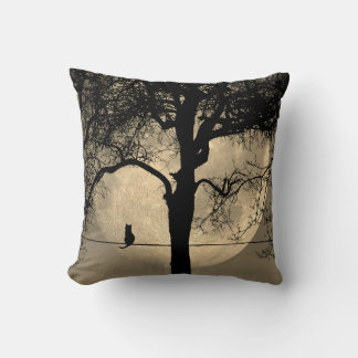 Cat on a Wire Full Moon Solid Brown Back Throw Pillow