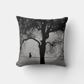 Cat on a Wire Full Moon Solid Gray Back Throw Pillow