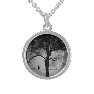 Cat on a Wire Full Moon Sterling Silver Necklace