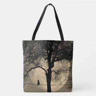 Cat on a Wire Full Moon Tote Bag