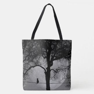 Cat on a Wire Full Moon Tote Bag