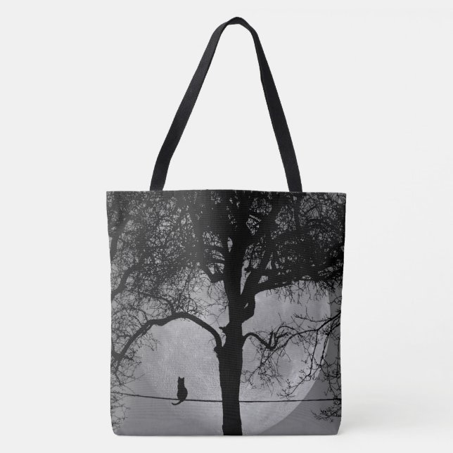 Cat on a Wire Full Moon Tote Bag (Front)