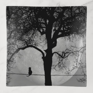 Cat on a Wire Full Moon Trinket Tray