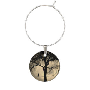 Cat on a Wire Full Moon Wine Charm