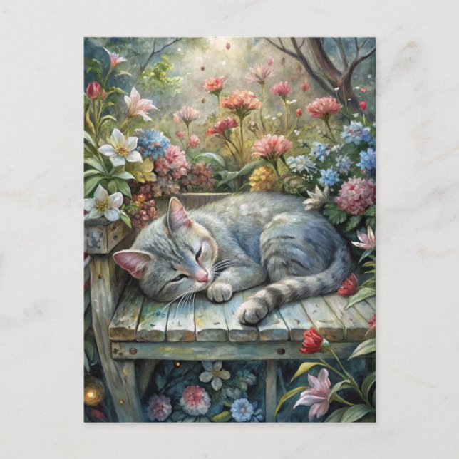 Cat on Bench Postcard (Front)