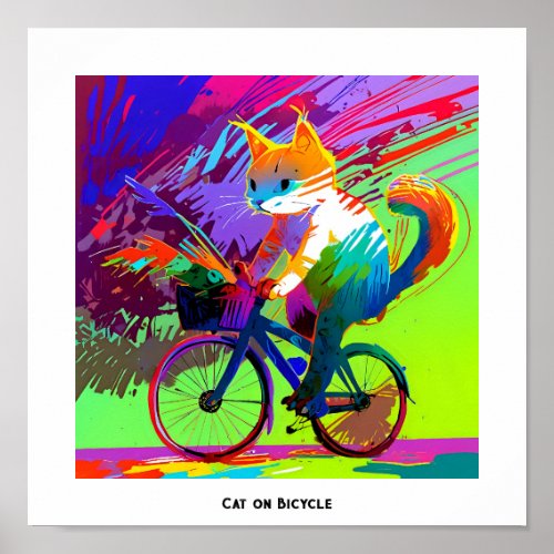Cat on bicycle poster