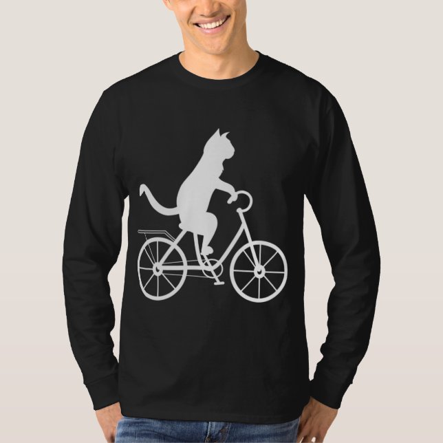 Cat On Bike Cool Biking Kitty Animals Funny Riding T-Shirt (Front)