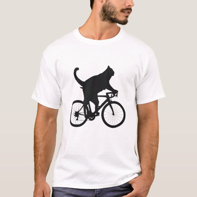 Cat on bike | funny black cat ride bicycle  T-Shirt (Front)