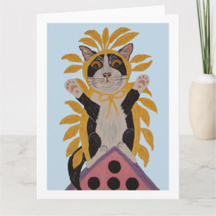 Cat on Birdhouse in Bird Costume Card