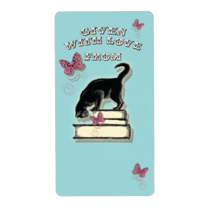 Cat on Books Given with Love Bookplate