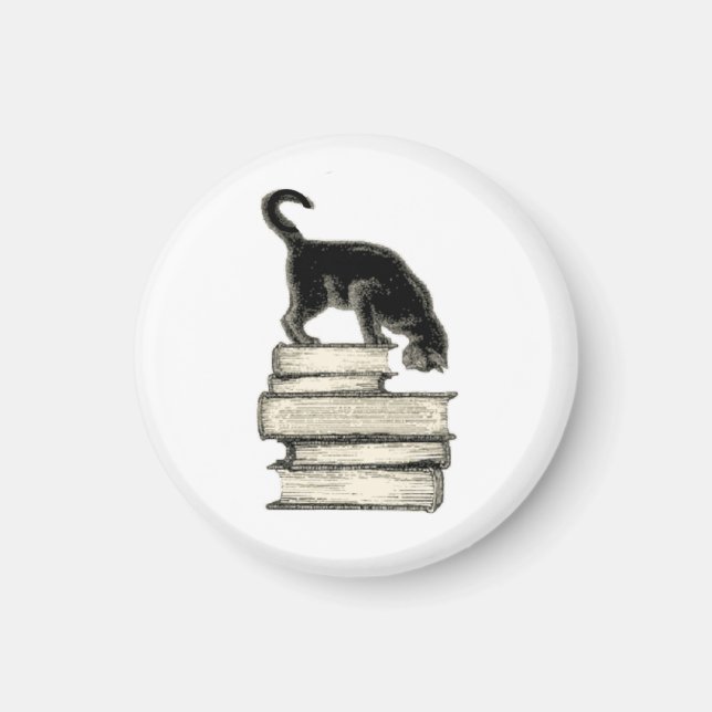 Cat on Books Magnet (Front)