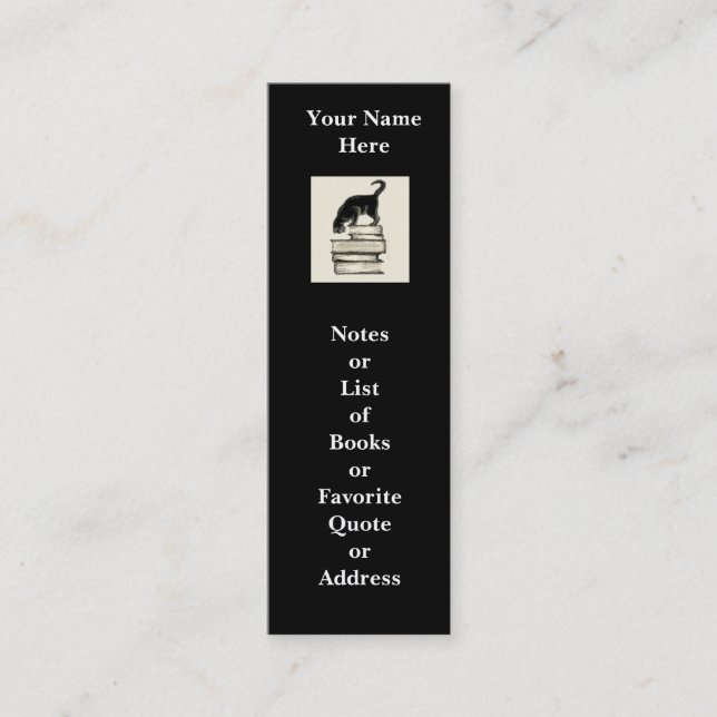Cat on Books Mini Bookmark to Customize Mini Business Card (Front)