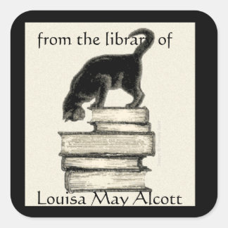 Cat on Books Square Bookplate