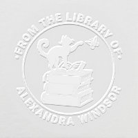 Cat on Books Swatting Butterfly Library Book Name