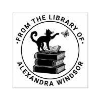 Cat on Books Swatting Butterfly Library Book Name