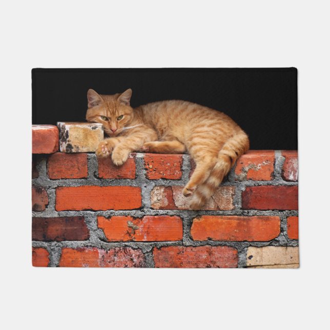 Cat on Brick Wall Doormat (Front)