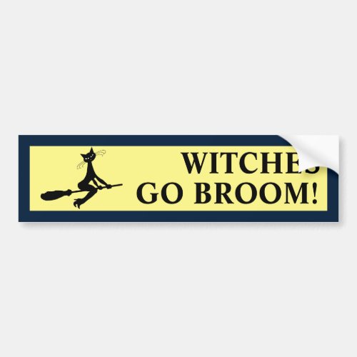 Cat On Broomstick Bumper Sticker