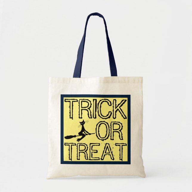 Cat On Broomstick, Halloween Tote Bag (Front)