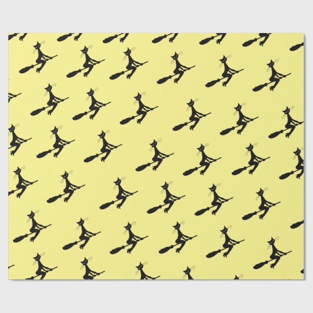 Cat On Broomstick  Wrapping Paper (Flat)