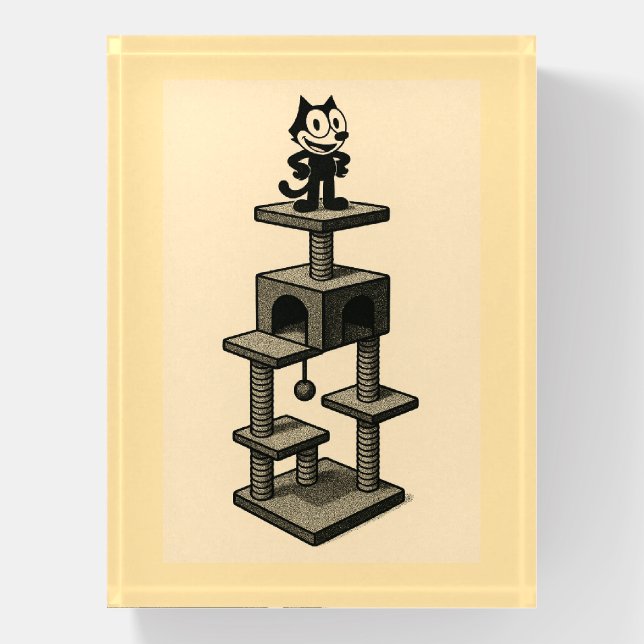 Cat On Cat Tree Paperweight (Vertical)