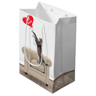 Cat On Chair With Birthday Heart Balloon Medium G Medium Gift Bag