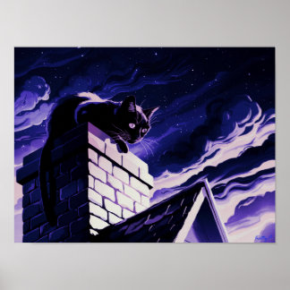 Cat on Chimney Design Poster Print Wall Art