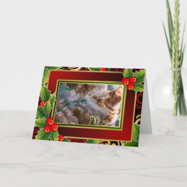 Cat on Christmas - Holiday Background Card (Front)