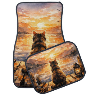 Cat on Dock at Sunset Car Floor Mat