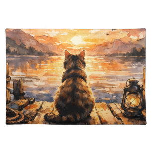Cat on Dock at Sunset Cloth Placemat