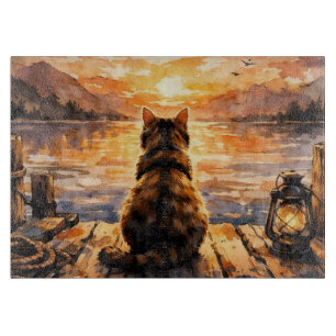Cat on Dock at Sunset Cutting Board