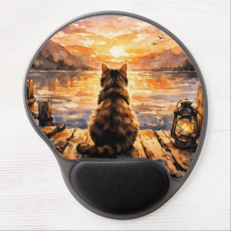 Cat on Dock at Sunset Gel Mouse Pad