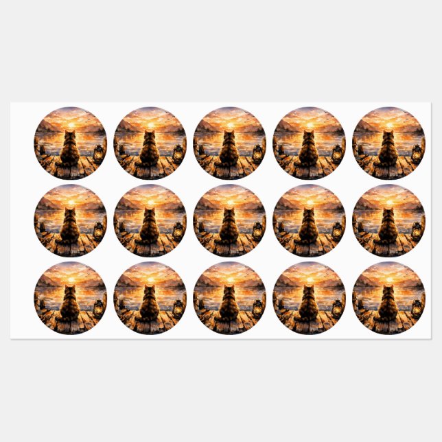 Cat on Dock at Sunset Labels (Sheet)