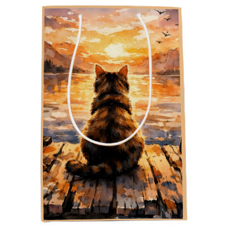 Cat on Dock at Sunset Medium Gift Bag
