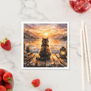 Cat on Dock at Sunset Napkins