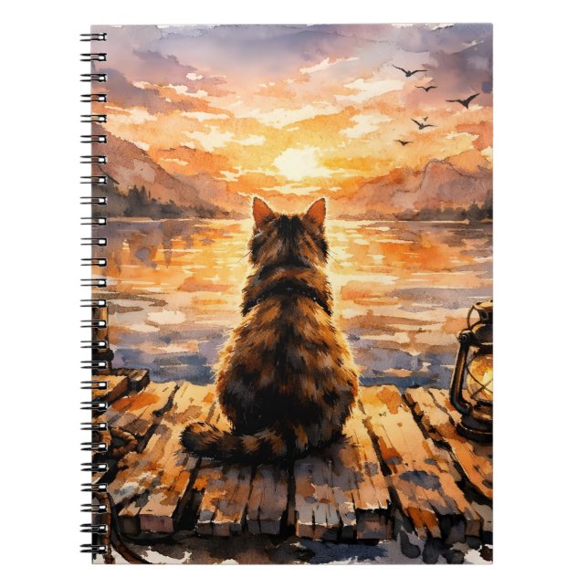 Cat on Dock at Sunset Notebook (Front)