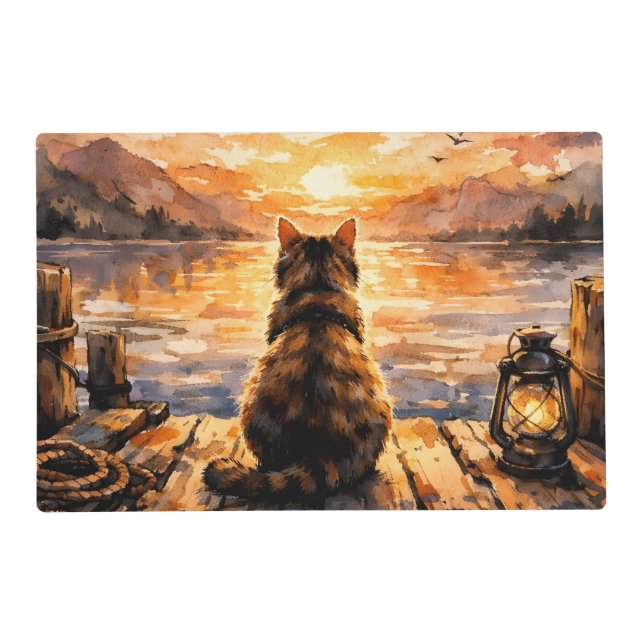 Cat on Dock at Sunset Placemat (Front)
