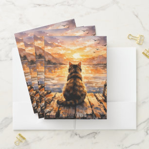 Cat on Dock at Sunset Pocket Folder