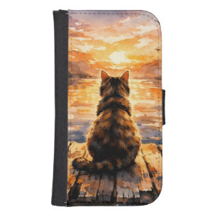 Cat on Dock at Sunset Galaxy S4 Wallet Case