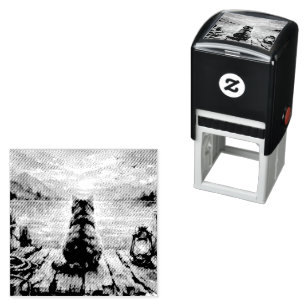 Cat on Dock at Sunset Self-inking Stamp