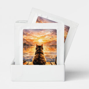 Cat on Dock at Sunset Tea Bag Drink Mix