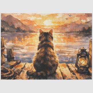 Cat on Dock at Sunset Tissue Paper