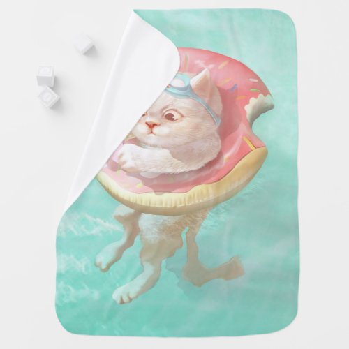 Cat on Donut Pool Float Baby Blanket