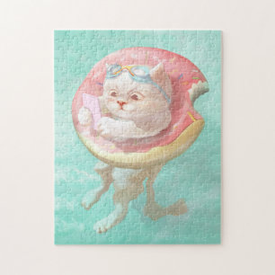Cat on Donut Pool Float Jigsaw Puzzle