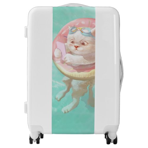Cat on Donut Pool Float Luggage