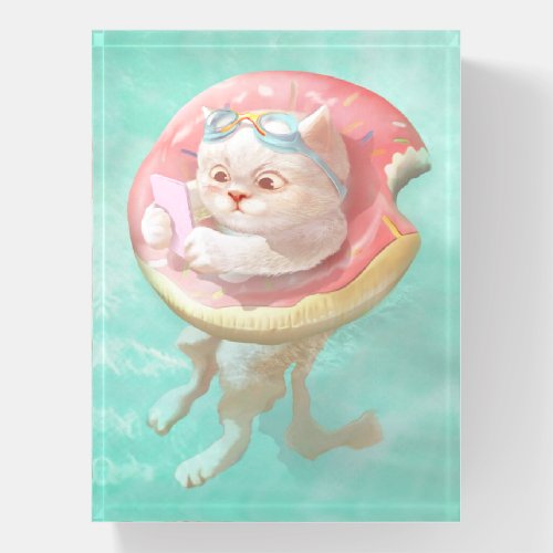 Cat on Donut Pool Float Paperweight
