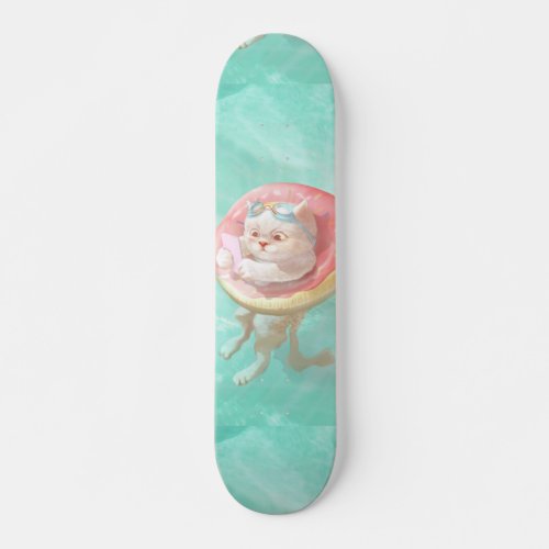 Cat on Donut Pool Float Skateboard